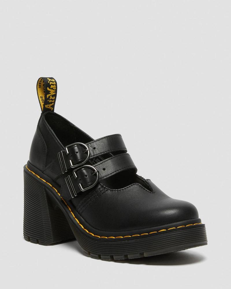 Women\'s Dr Martens Eviee Sendal Leather Heeled Mary Jane Shoes Black | AU 335HAP